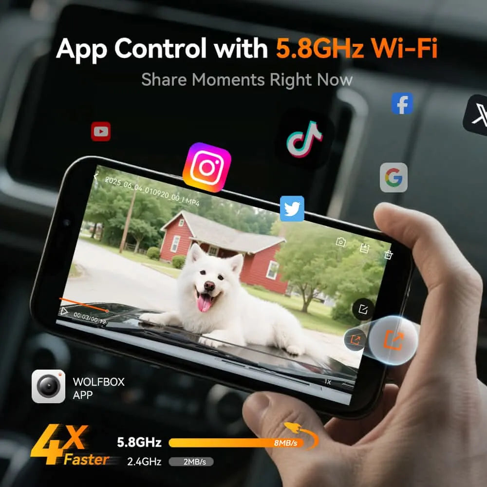 WOLFBOX G900Pro 12MP WiFi Rear View Mirror Dash Cam Smart Mirror Touch Screen RHD 3Wliners AU
