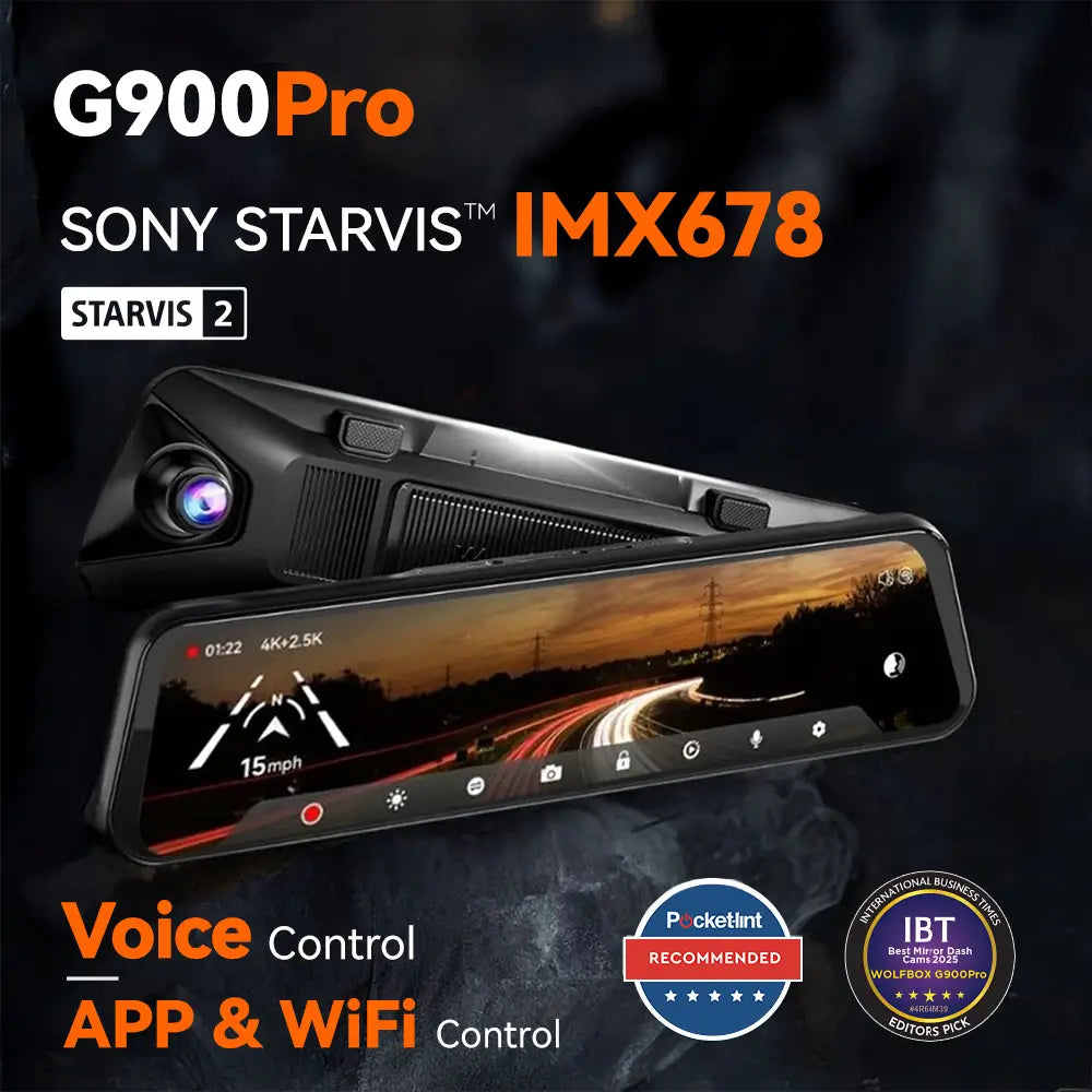 WOLFBOX G900Pro 12MP WiFi Rear View Mirror Dash Cam Smart Mirror Touch Screen RHD 3Wliners AU