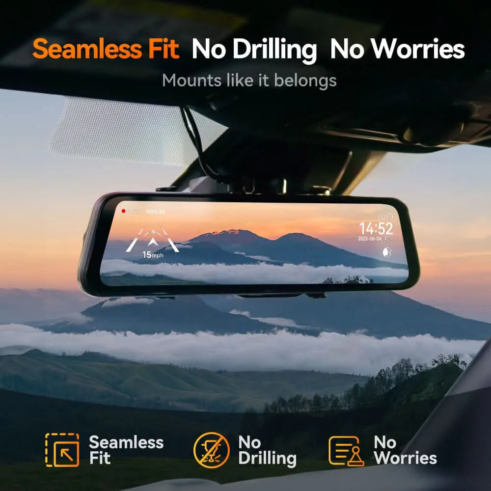 WOLFBOX G900Pro 12MP WiFi Rear View Mirror Dash Cam Smart Mirror Touch Screen RHD 3Wliners AU