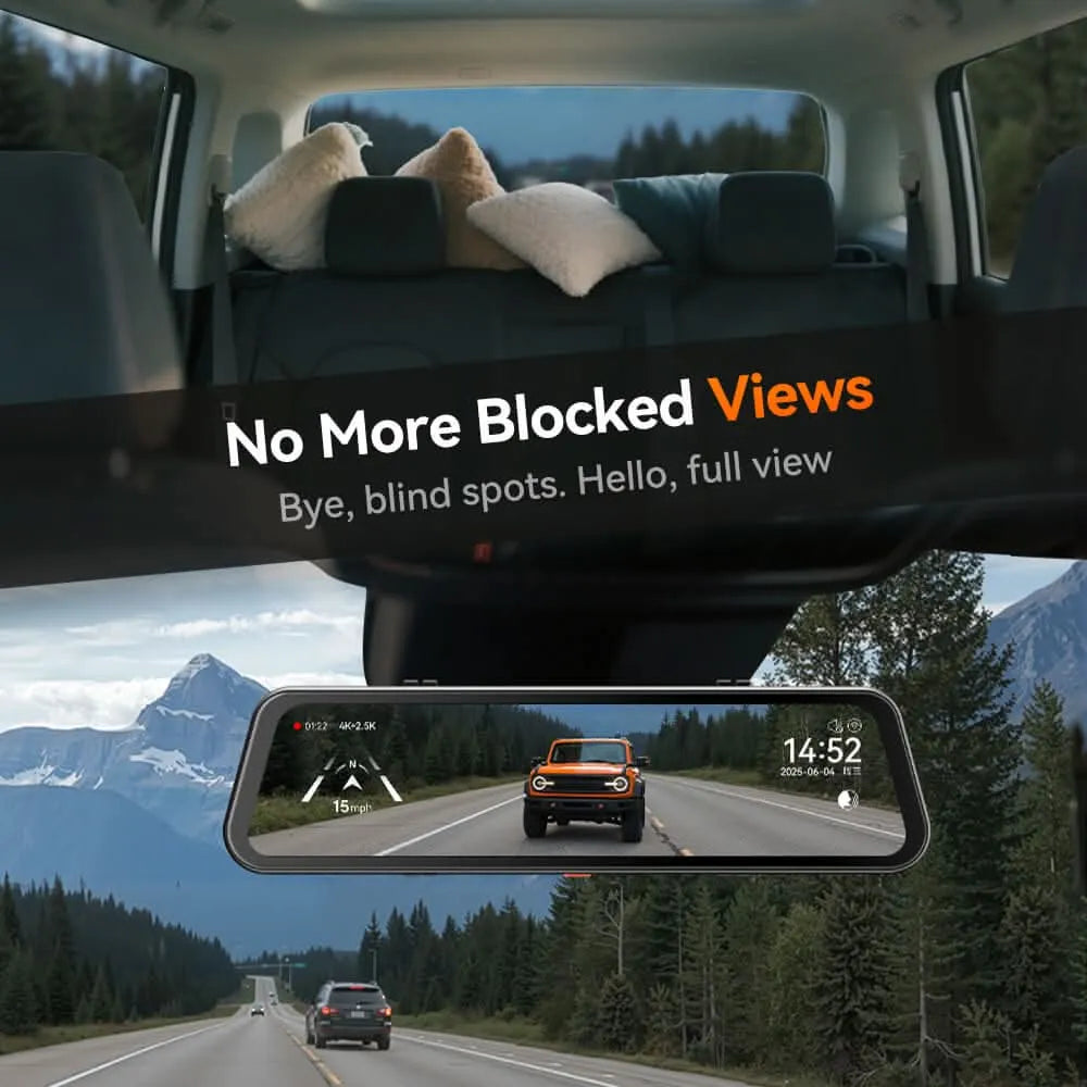 WOLFBOX G900Pro 12MP WiFi Rear View Mirror Dash Cam Smart Mirror Touch Screen RHD 3Wliners AU