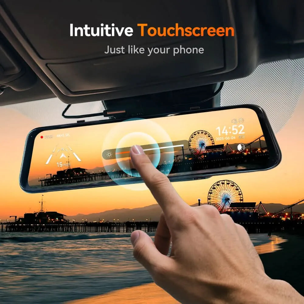 WOLFBOX G900Pro 12MP WiFi Rear View Mirror Dash Cam Smart Mirror Touch Screen RHD 3Wliners AU